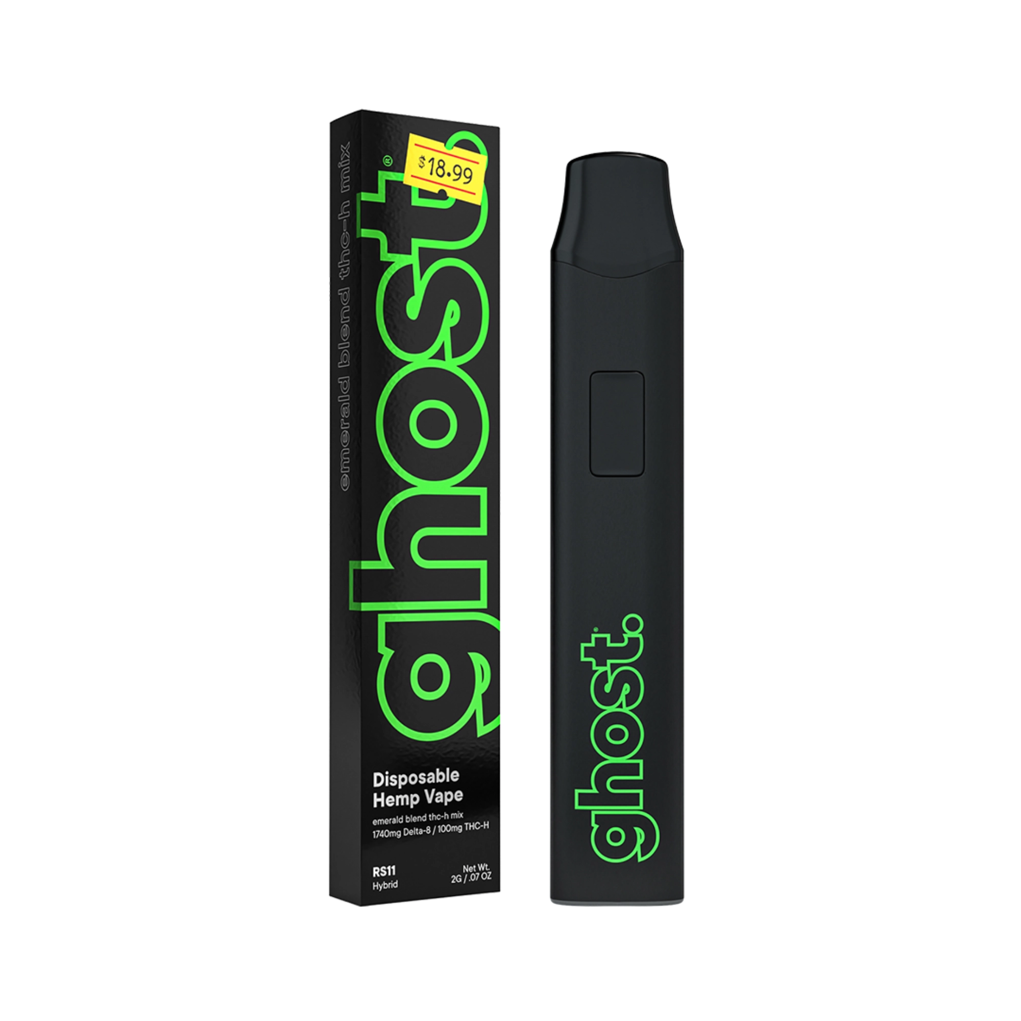 Ghost Hemp Emerald Blend RS11 vape with Delta 8 and THCh in 2-gram all-in-one device