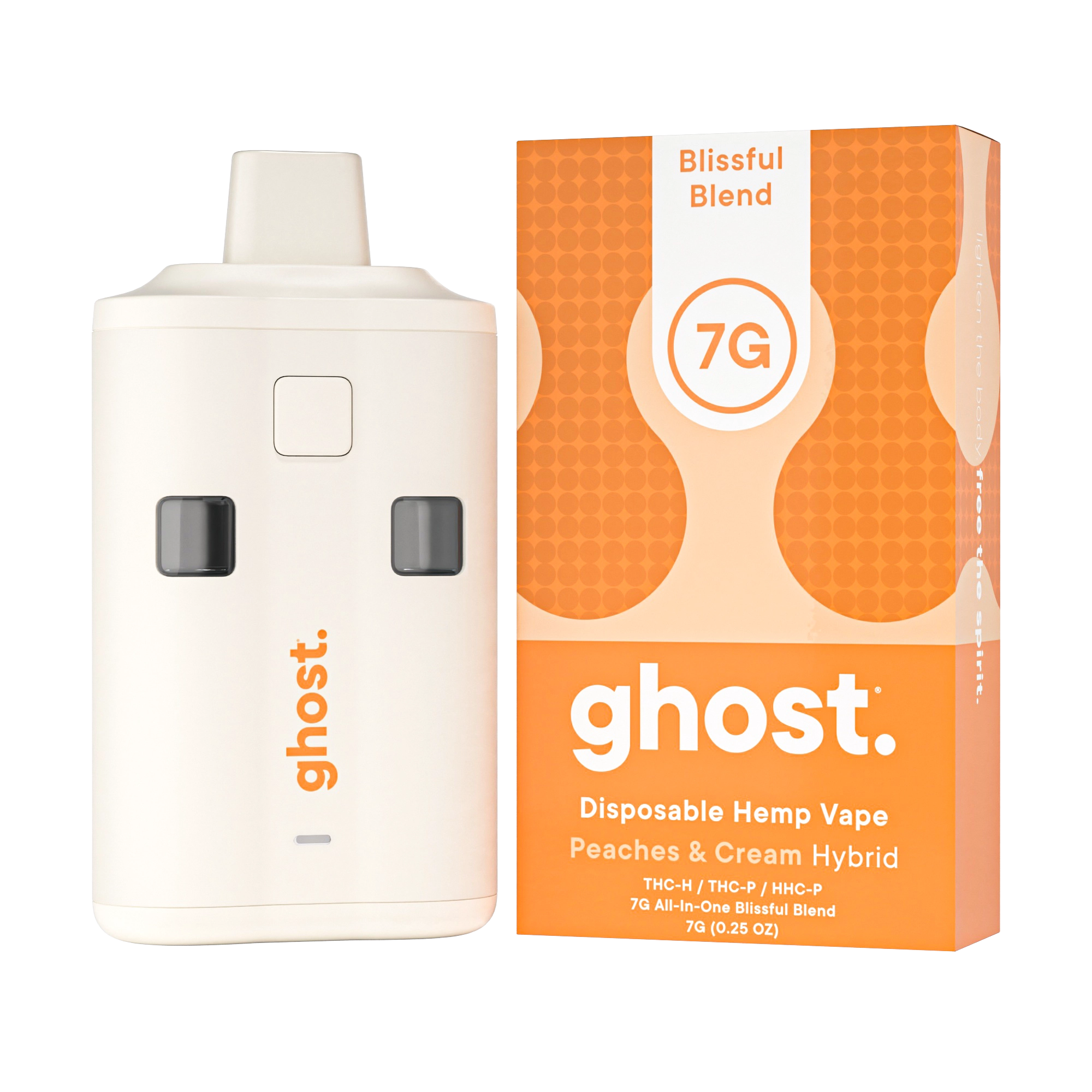 Ghost Hemp Blissful Blend Peaches and Cream all-in-one vape with THCp, HHCp, and THCh