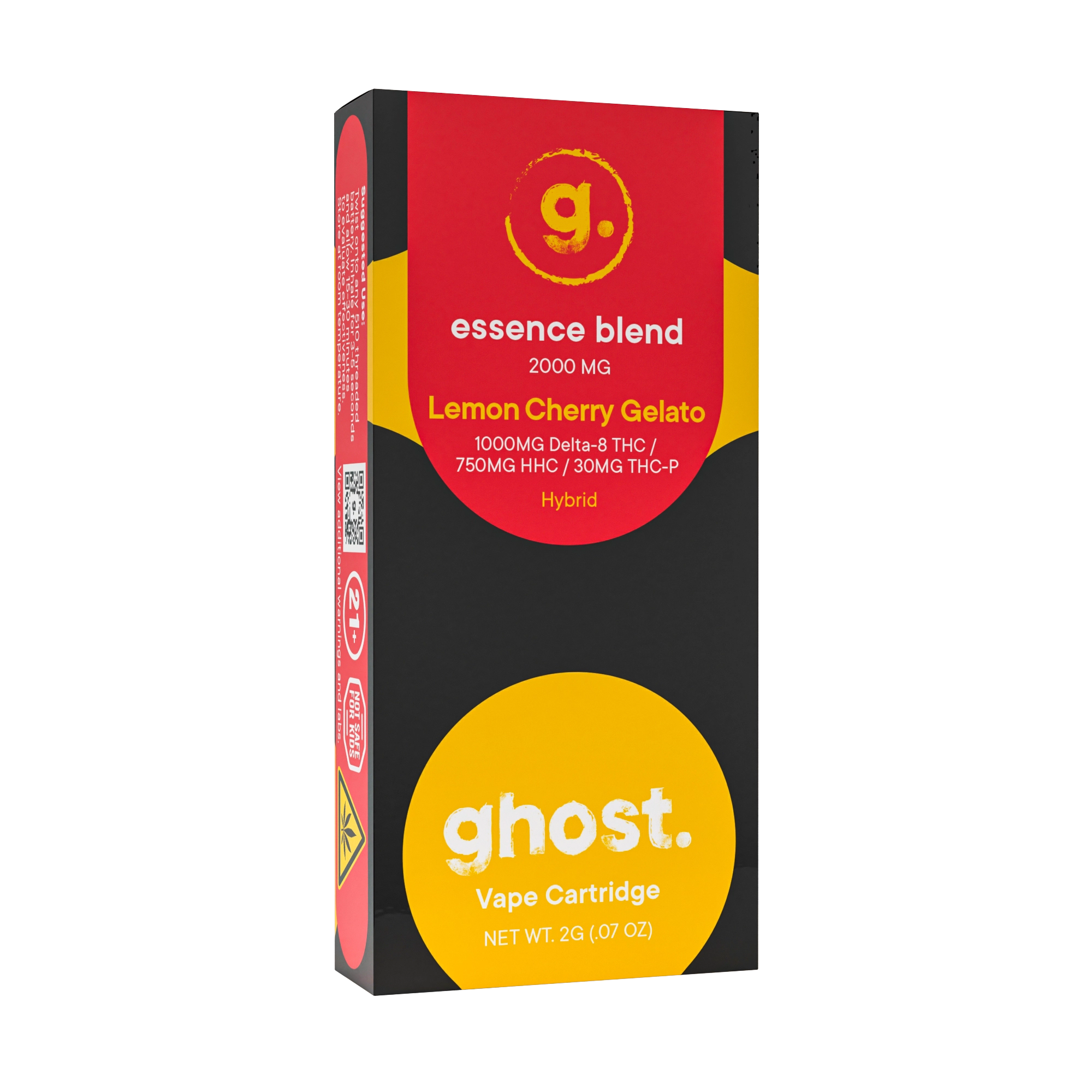 Ghost Hemp Essence Blend Lemon Cherry Gelato vape with Delta 8 THC, HHC, and THCp in 2-gram cartridge
