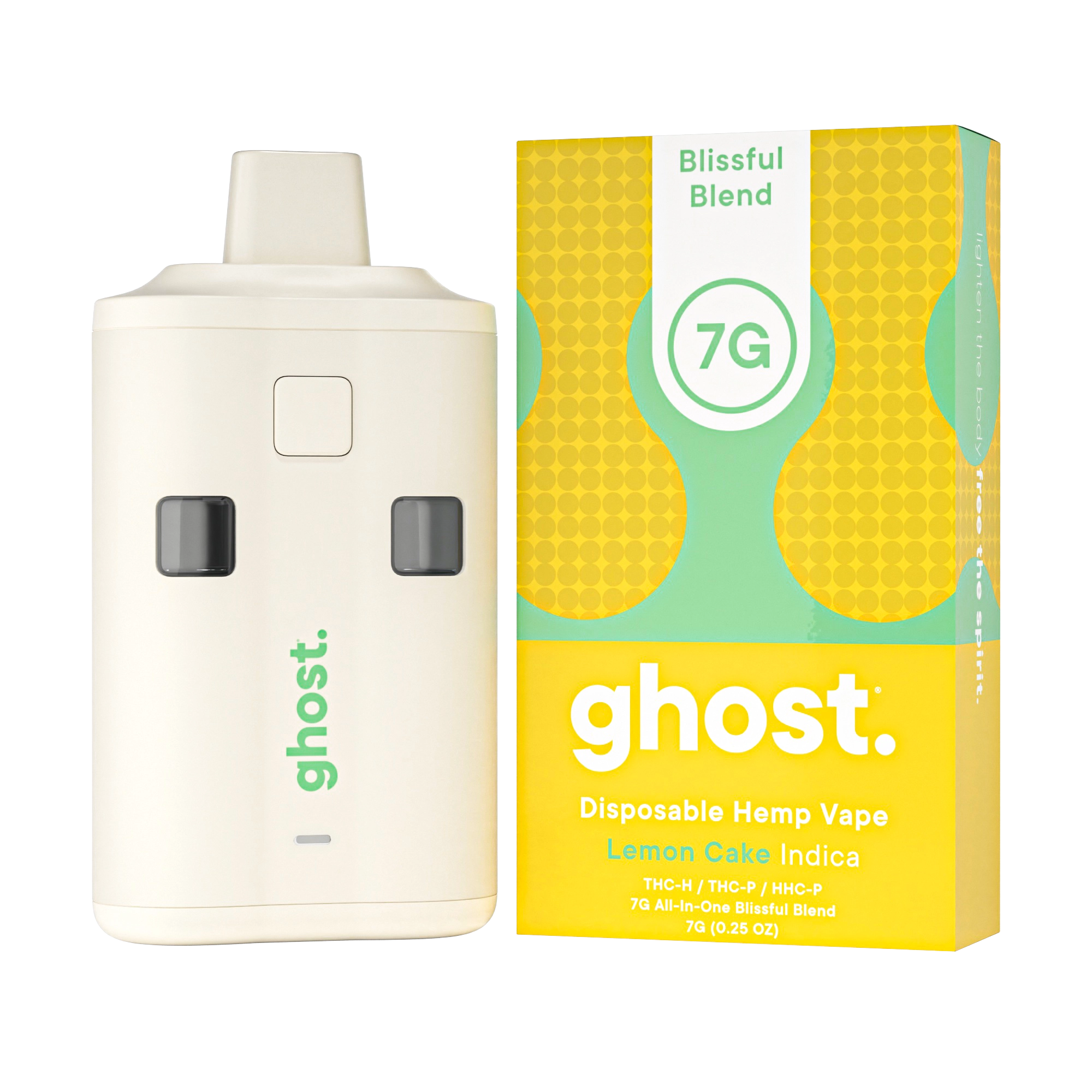 Ghost Hemp Blissful Blend Lemon Cake all-in-one vape with THCp, HHCp, and THCh