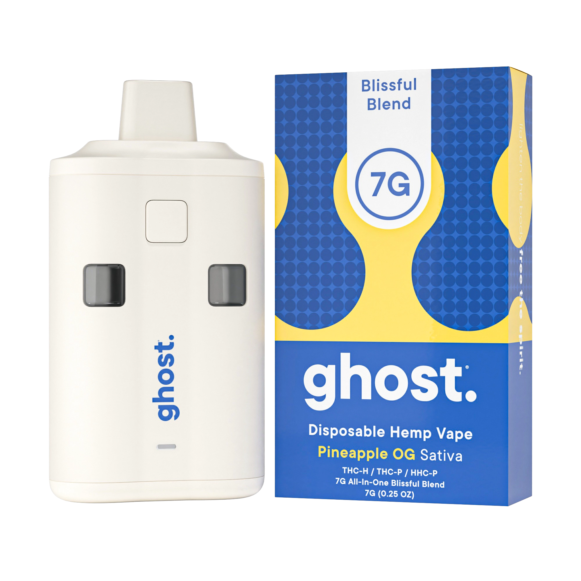 Ghost Hemp Blissful Blend Pineapple OG all-in-one vape with THCp, HHCp, and THCh
